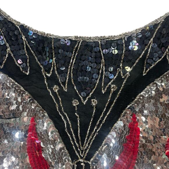 VTG SHE Sequin Beaded Butterfly Top Womens OS 70's Disco Retro Glam Silk Rayon - Picture 8 of 14
